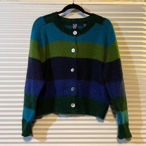 Vintage Blue & Green Stripe GAP Cardigan Size L